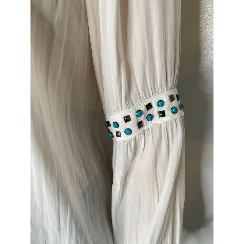 Ramy Brook Wyatt Studded and Turquoise Blouse White Size Small - Picture 6 of 12